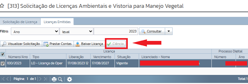Prestação de contas - ciência
